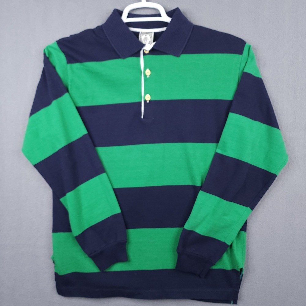 Campus American Rugby Shirt Mens Large Green Blue Striped Long Sleeve Polo USA